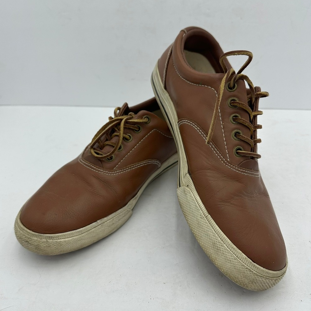 Polo Ralph Lauren Vaughn Mens Preppy Brown Leather Low Top Sneakers Size 10.5 D